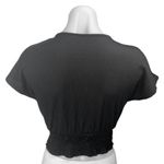 ZARA Black Crinkled Gauze Short Flutter Sleeve V-Neck Smocked Crop Blouse Top S Photo 1