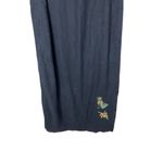 Vintage Linen Blend Black Maxi Dress Embroidered Pineapple Flowers Size 16 Photo 2