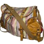 IPA Nima Muiltcolor Fabric and Tan Leather Pockets Messenger Baby Overnight Bag Pink Photo 0