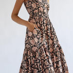 Lusana Nuuly Black Floral Midi Dress Size Medium Photo 0