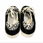 Madewell  Size 10 Black Sidewalk Low Top Sneaker Leather Real Fur Animal Photo 4