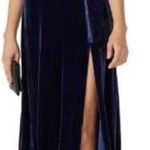 Neon Blonde Navy Blue Velvet Velour Maxi Criss Cross Open Back Dress Small Photo 0