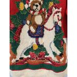 Vtg Casual Corner‎ Red Hand Knit Christmas Sweater Rocking Horse Bear Medium Photo 4
