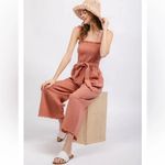 Love Riche cream raw hem jumpsuit open back tie waist women’s size medium trendy Photo 9