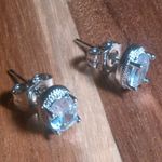 Simulated Blue and White Diamond Silvertone Brass Stud Earrings Photo 2