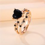 Black Gemstone Floral Vine Engagement Ring Gold Plated Size 6 NWT Photo 2