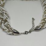 Braided Beaded Necklace Silver‎ White 20" Photo 2