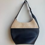 Anthropologie By  Black Raffia Mixed Media Bucket Tote Medium Shoulder Bag Photo 1