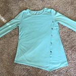 Buttons Baby Blue Quarter Sleeve Top with  Photo 0