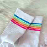 PINK - Victoria's Secret White PINK Socks with Rainbow Stripes Photo 2