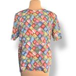 Vintage Blouse Harlequin Checkered Print Padded Shoulders Pastel Diamond Large Yellow Photo 7