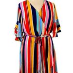 City Chic Wrap Dress Ruffle Sleeve Belted Pink Multi Stripe Women’s Plus Size 24 Photo 2