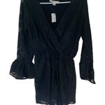Miami  NEW black bell bottom sleeves lace faux wrap medium romper Photo 0