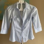 H&M Vintage  stretchy size 4 button down striped dress shirt blouse white blue Photo 1