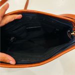 Liz Claiborne Vintage Navy and Brown Leather Bag size Height 7.3” & W 10” Photo 2