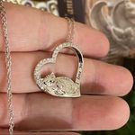 “I Love You” Cat Mother Child CZ Heart Sterling Silver Necklace Photo 2