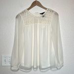 H&M  Women's Lace & Chiffon Coquette Blouse Long Sleeve Size 4 Cream White Photo 1