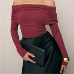 Reformation Wine Red Off the Shoulder LS Scrunched Top Size Small Photo 1