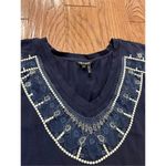 Nic+Zoe  navy embroidered neckline dress size m Photo 7