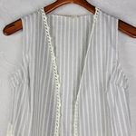 Indigo Thread Co Vest XS Blue White Striped Duster Crochet Fringe Open Front Photo 9