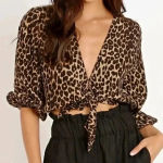 Faithfull the Brand 515 NWT Faithful the Brand Leopard Print Wrap Blouse Size 4 Photo 0
