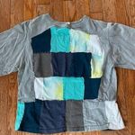 Gildan blue gray white checkered reworked hand sewn patchwork shirt Photo 0