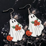 White Ghost Pumpkin‎ Pattern Dangle Earrings Retro Cute Style Wooden Jewelry Photo 0