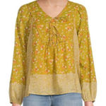 Daniel Rainn  Puff Sleeve Blouse Mustard Yellow Floral Boho Casual Size XXL Photo 0