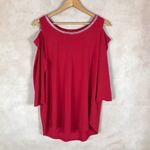 JM Collection  Red Cold-Shoulder Studded Knit Top NEW 0X Photo 4