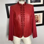 Peter Nygard  Womens‎ Quilted Ribbon Red Leather Stretch Knit Jacket Medium 10 12 Photo 1