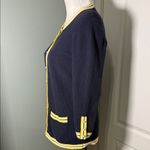 Talbots Textured Knit Cardigan Navy Pearl Button Contrast Trim Size Small Photo 3