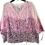 Just My Size Blouse Women 3XL Magenta Pink Ombre Abstract Button Down Top Resort Photo 5