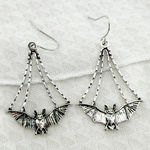 Silver Bat Earrings, Halloween Earrings, Dangle Bat Earrings, Vampire Earrings Photo 0