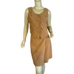VINTAGE 1990'S GANTOS BROWN EMBROIDERED VEST AND WRAP SKIRT SUIT (6) Tan Photo 1