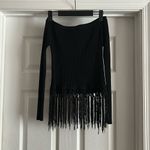 Line and Dot Gianni Bini | Off the Shoulder Fringe Trim Top - Black Photo 2