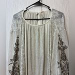 Free People  Embroidered Cream Brown Dreams Tunic Blouse Small Photo 5
