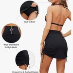 Holipick Women's High Waisted Swim Skirt Tummy Control Ruched Drawstring Swimsuit Bottom with Built in Panty Photo 3