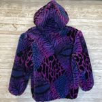 Vintage 80's Womens M Jacket Hooded Neon Purple Blue Faux Fur Animal Print USA Size M Photo 2