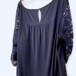 Roz & Ali Anthropologie  Navy blue lace blouse with keyhole back approx 2X Photo 1