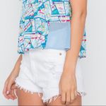 Boutique Blue Geometric Print Mesh Sides Top Photo 10