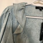 NWT LULUS Charming Style Light Blue Floral Satin Ruffle Long Sleeve Top Size L Size L Photo 9