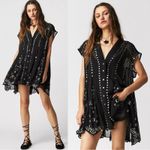 Free People Bohemian Gypsy Witchy Beaded Aston Dress Black Small Sheer Bells Photo 1