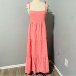 ZARA Bubble Gum Bohemian Tiered Long Straight Neckline 100% Cotton Dress Size XL Photo 7