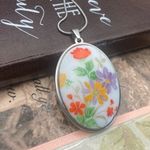 Vintage Floral Cameo Necklace 18” Stainless Steel Chain 40x30mm Pendant Red Photo 2