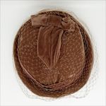 Vintage 50s 60s Brown Velvet Pill Box Hat with Mesh, Bow and Jewel Accent Photo 2