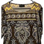 Bob Mackie Top Womens Size L Yellow Brown Pullover Tunic Wearable Art Boho Hippi Photo 3