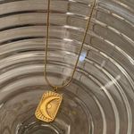 Crescent Moon Necklace Moon Star Necklace Rectangle Pendant Necklace Gold Necklace Photo 4