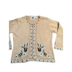Storybook Knits Sz L Granny Core Beaded Floral Zip Beige Cardigan Sweater Set Size L Photo 1