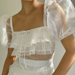 For Love & Lemons  • Posie Mini Dress crystal pleat lace tiered chiffon sheer Photo 0