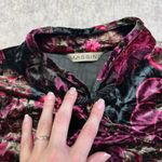 Massini Vintage Velvet Romantic Floral Mock Neck Mandarin Collar Top Women's L Photo 2